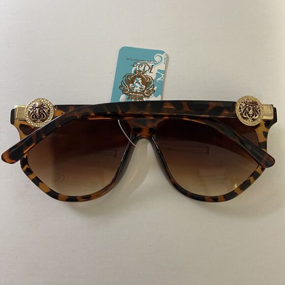 Kleo Plastic Oversized Flat Top Avaitor Fashion Sunglasses Brown Gold Lion Gafas - Picture 3 of 11